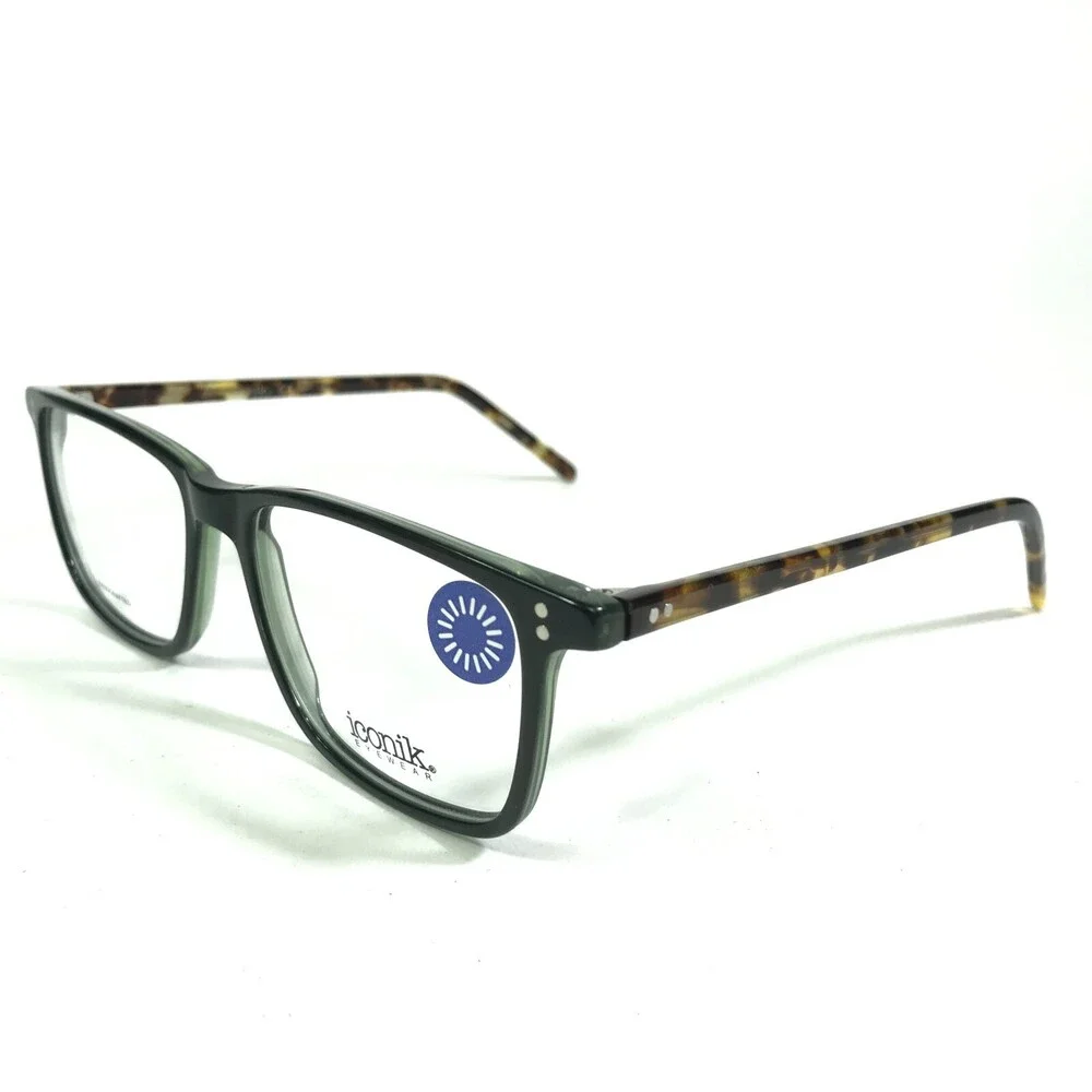 Iconik Eyeglasses Frames Jake C02 Green Tortoise Square Horn Rim 54-17-145
